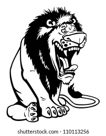  lion,caricature, black and white vector image, vertical illustration isolated on white background,sitting pose,cartoon
