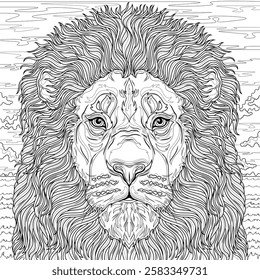 Lion.Coloring book antistress for children and adults. Illustration isolated on white background.Zen-tangle style. Hand draw
