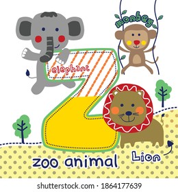lion,elephant and monkey in the zoo funny animal cartoon