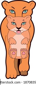 Lioness carrying cub vector illustration