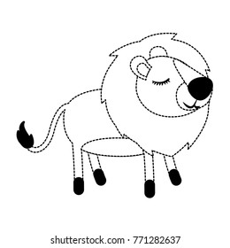 lioness cartoon with closed eyes expression in black dotted silhouette