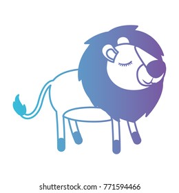 lioness cartoon with closed eyes expression in degraded blue to purple color silhouette