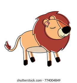 lioness cartoon with closed eyes expression in watercolor silhouette