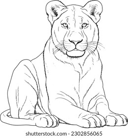 A Lioness, colouring book for kids, vector illustration, Animals