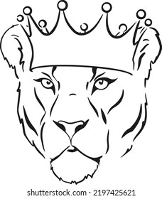 lioness, crown vector illustration art.