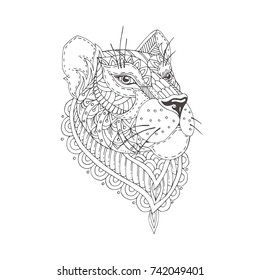 Lioness Handdrawn Lioness Ethnic Floral Doodle Stock Vector (Royalty ...