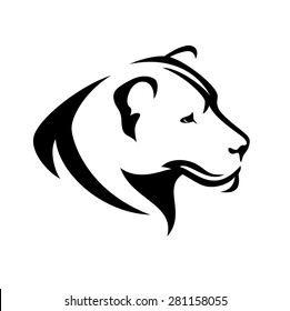 lioness head black and white profile - simple vector design