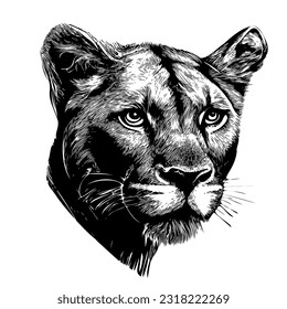 Lioness head hand drawn sketch Wild animals illustration