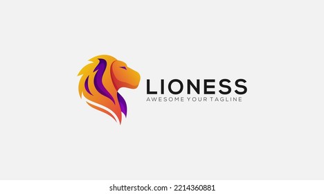 Lioness head roars vector illustration template logo design