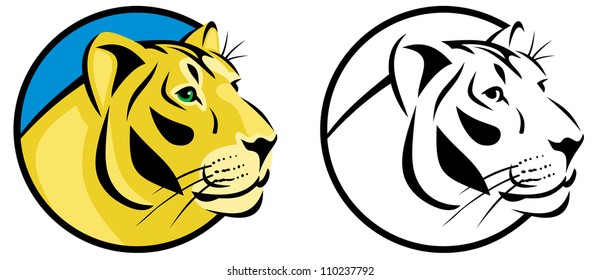 Lioness head in round frame