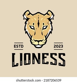 Lioness Head Vector Illustration. Vintage Big Cat Logo Design For Label, Badge, Advertisement Or Sign.