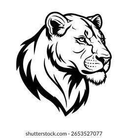 Vetor de cabeça de leão, Ilustração de leão rugido, Clipart de leão fêmea selvagem, Arte de predador de selva, Desenho feroz leão