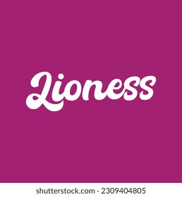 Lioness Lettering Composition of white letters on a purple background. Vector illustration.