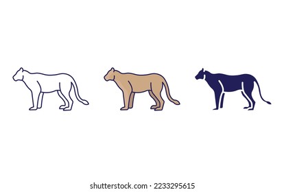 Icono de línea de leona y glifo, ilustración vectorial