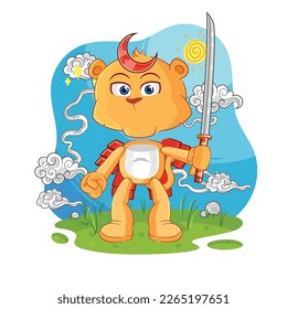 the lioness samurai cartoon. cartoon mascot vector