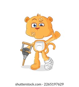 the lioness sick with limping stick. cartoon mascot vector