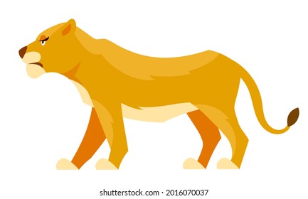 Lioness side view. African animal in cartoon style.