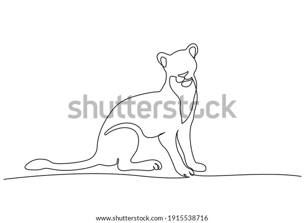 Lioness Sitting Continuous One Line Drawing Stock Vector (Royalty Free ...