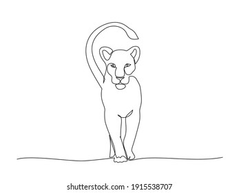 Lioness Standing. Continuous one line drawing. Vector illustration. Line art.