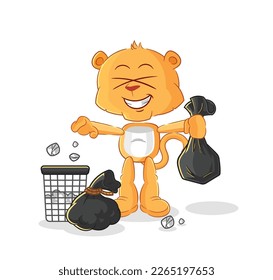 the lioness Throw garbage mascot. cartoon vector