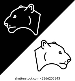 Lioness Vector Icon, Lineal style icon, from Animal Head icons collection, isolated on Black and white Background.