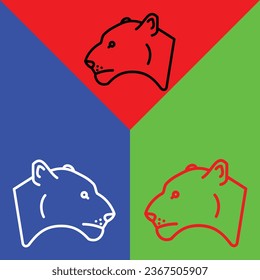 Lioness Vector Icon, Lineal style icon, from Animal Head icons collection, isolated on Red, Blue and Green Background.