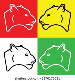 Lioness Vector Icon, Lineal style icon, from Animal Head icons collection, isolated on Red, Yellow, White and Green Background.