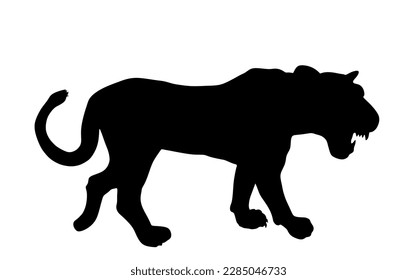 Lioness vector silhouette illustration isolated on white background. Lion female. Animal king. Big cat. Africa pride. Leo zodiac symbol. Wildlife predator. African big five. Mountain lion cougar shape