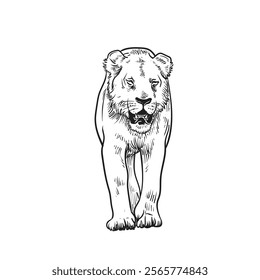 Lioness walking, hand drawn doodle sketch. Lioness walking, hand drawn doodle simple drawing vector illustration