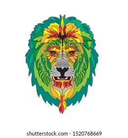 Lion-faced demon mask. Ram lion tattoo designs. Can be used to design t-shirts, bags, postcards, posters and so on. - Vector
