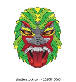 Lion-faced demon mask. Ram lion tattoo designs. Can be used to design t-shirts, bags, postcards, posters and so on.