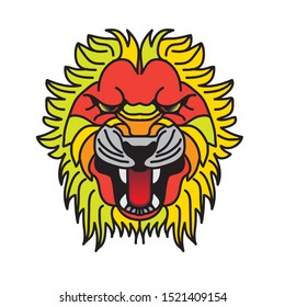 Lion-faced demon mask. Ram lion tattoo designs. Can be used to design t-shirts, bags, postcards, posters and so on.