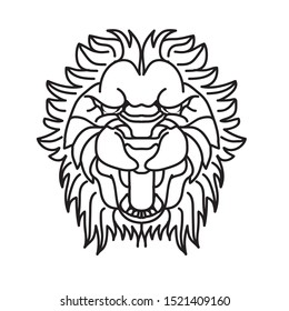Lion-faced demon mask. Ram lion tattoo designs. Can be used to design t-shirts, bags, postcards, posters and so on.