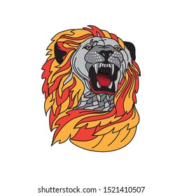 Lion-faced demon mask. Ram lion tattoo designs. Can be used to design t-shirts, bags, postcards, posters and