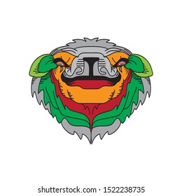 Lion-faced demon mask. Ram lion tattoo designs. Can be used to design t-shirts, bags, postcards, posters and so on.
