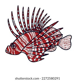 Lionfish Aussie marine habitat color vector character. Side view figure. Full body sea creature on white. Simple cartoon style illustration