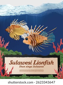 Lionfish or Ikan singa Indonesian fish handdrawn cell shaded illustration