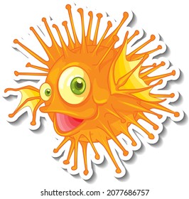 Lionfish sea animal cartoon sticker illustration