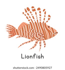 Lionfish vector illustration. Lionfish cute cartoon clipart, animal in flat style. Sea animals, underwater creatures, ocean animals, marine life concept. Lionfish vector design isolated on white