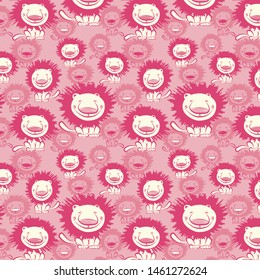  Lions Allover Pattern  Pink Background Vector Illustration   