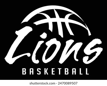 Lions Basketball Team Graphic White Version is a sports design template that includes graphic Lions text and a stylized basketball. This is a great modern design for advertising and promotions.