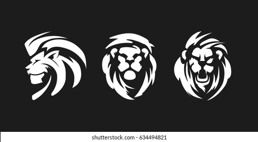 Lions black and white emblems. Lion symbols. Lions Logo Design. 