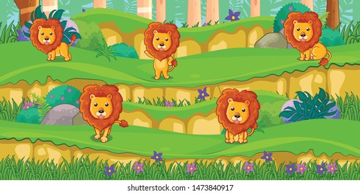 lions cartoon in the beautiful garden