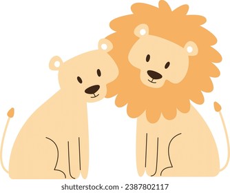 Lions Couple Animal Vector Illustration