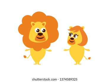 Lions couple vector illustration. Lions in love cartoon charakter. Drawing lions icon vector. Cute couple of lions clip art