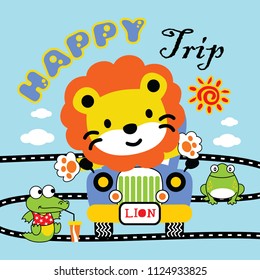 lions are driving, cartoon vector illustration