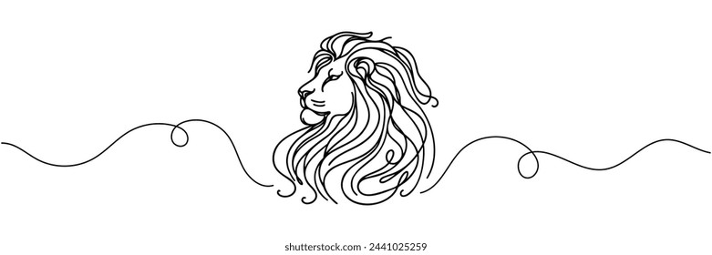 The lion's face is drawn in one continuous line. Vector illustration.