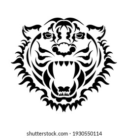 La cara del león está hecha de patrones. El tatuaje del tigre aislado sobre fondo blanco. Vector 