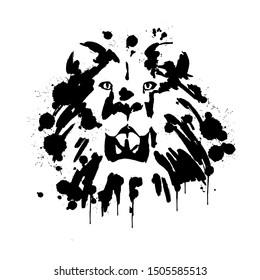 lion's face, Savannah animals, brush strokes paints, spray, lion mane