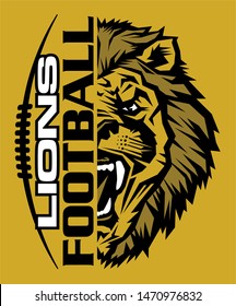 lions football team design with half mascot and laces for school, college or league